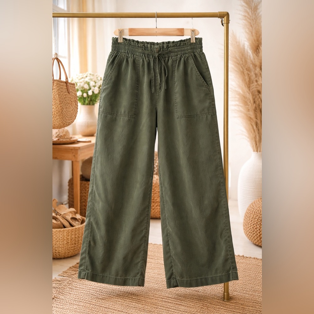 Calligraphie Wide Leg Pants Women Large Olive Lyocell Pull On‎ Flowy